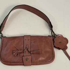 Classic Shoulder Bag in Dusty Rose with Tassel and Floral Charm